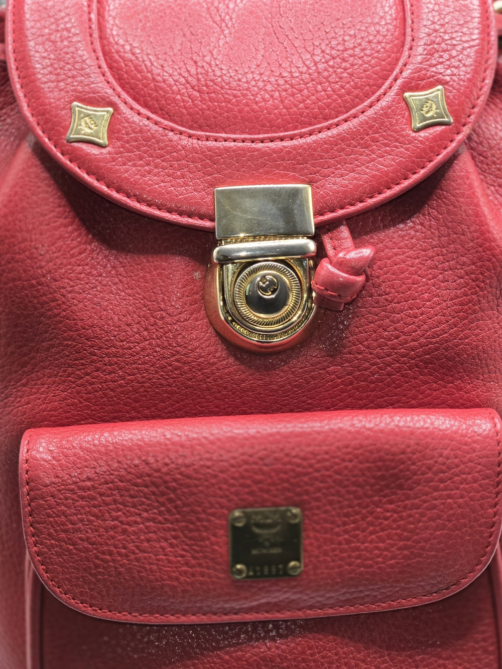 Authentic MCM Red Leather Mini Backpack - Picture 4 of 12